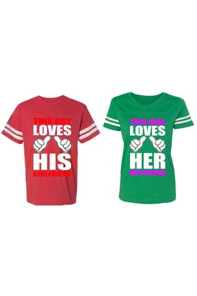 This Guy Lovs His Her Girlfriend Boyfriend Matching Couple Cotton Jerseys (Men Red / Women Green) (Men L / Women XXL)
