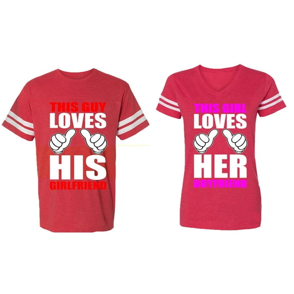 This Guy Lovs His Her Girlfriend Boyfriend Matching Couple Cotton Jerseys (Men Red / Women Red) (Men M / Women M)