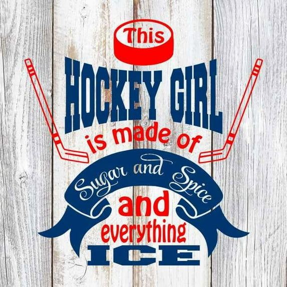 This Hockey Girl is Made of…. Rustic Farmhouse Style White Wood Sign Wall Décor Gift 8 x 8 Wood Sign B3-08080001100