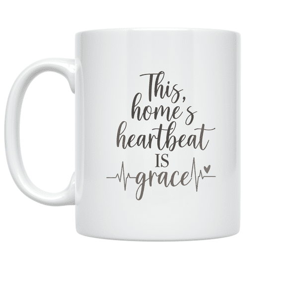 This Home's Heartbeat is Grace - Faith-Based Home Decor - 11 oz Ceramic Coffee Mug