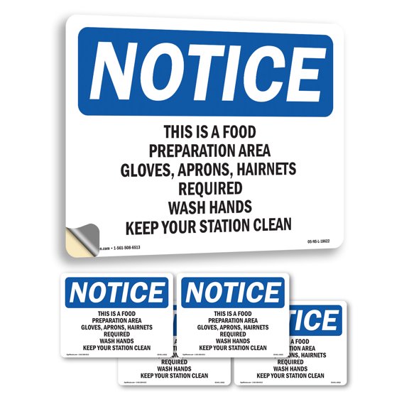 This Is A Food Preparation Area Gloves OSHA Notice Vinyl Decal Label 24 Inch x 18 Inch - 5 Pack