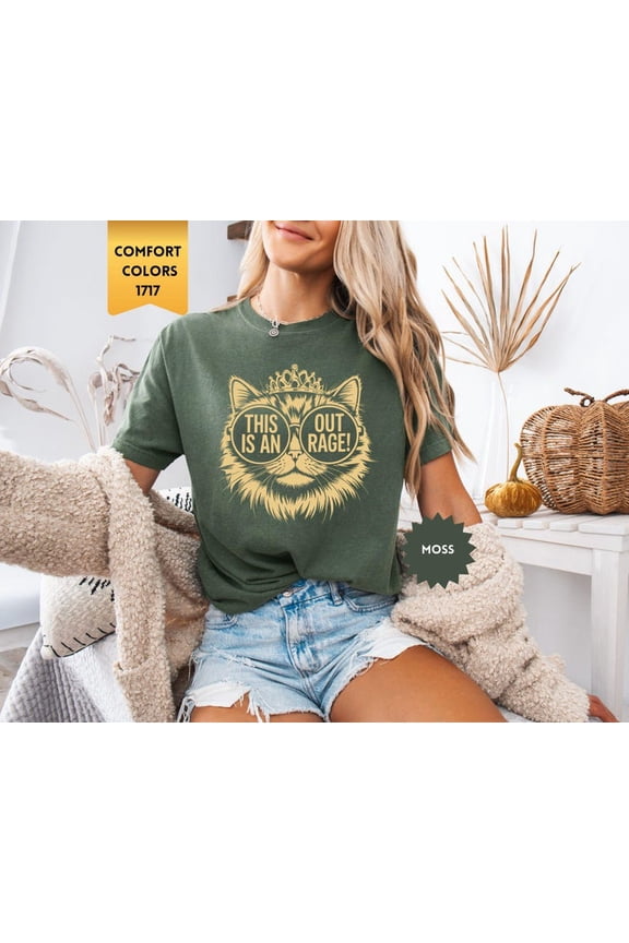 This Is An Outrage Cat Shirt Dungeon Crawler Carl Fantasy Book Lover Graphic Tee Reader Fandom Comfort Colors Unisex Cotton T-Shirt, Sizes S-3XL