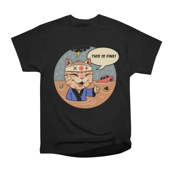 This Is Fine Cat Meme Samurai in Chaos T-Shirt Tee Gift For Him Merch For Her Apparel For