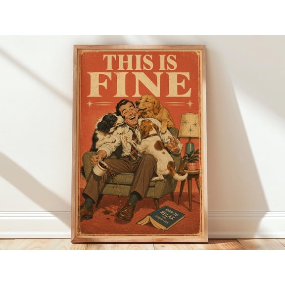This Is Fine Dog Wall Art Print, Unframed Paper Poster 8x10in