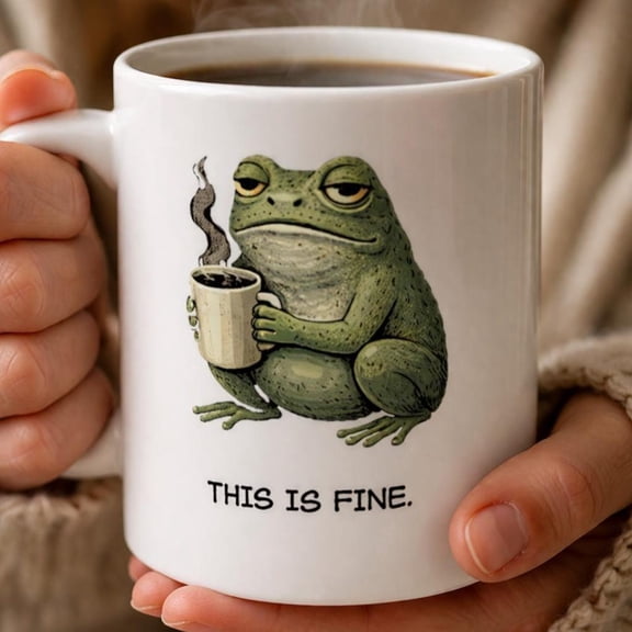 This Is Fine Frog Mug Tired Frog Coffee Cup Sarcastic Humor Animal Design Gift Idea for Frog Lovers Ceramic Mug 11oz