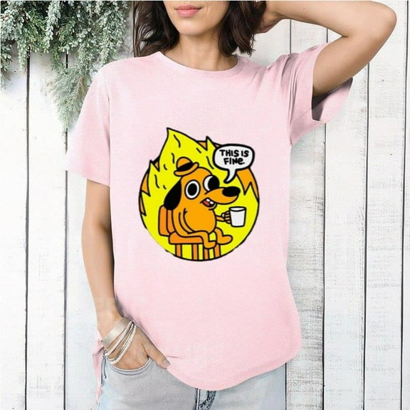 This Is Fine Funny Meme Dog Fire Chaos Everything Okay T-Shirt, for men & women, up to size 5XL