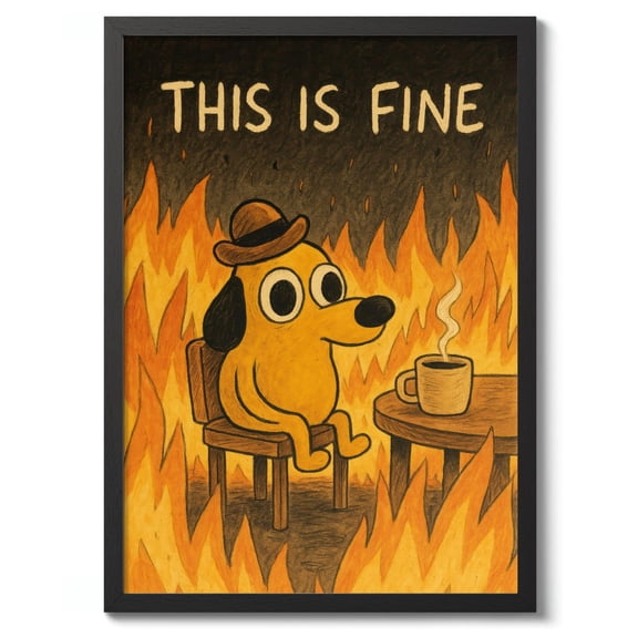 This Is Fine Meme Typography Wall Art Decor, Unframed Canvas