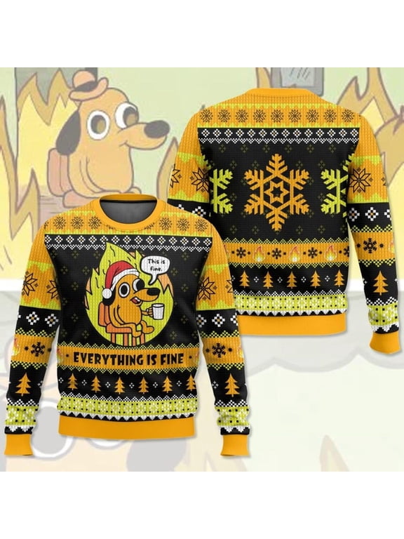 This Is Fine Meme XMax Christmas Ugly Sweater, Funny Dog Meme Kid Adult Ugly Sweater,