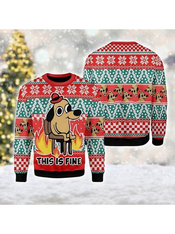 This Is Fine Meme XMax Christmas Ugly Sweater, Xmas Ugly Sweater, Christmas Gift for men