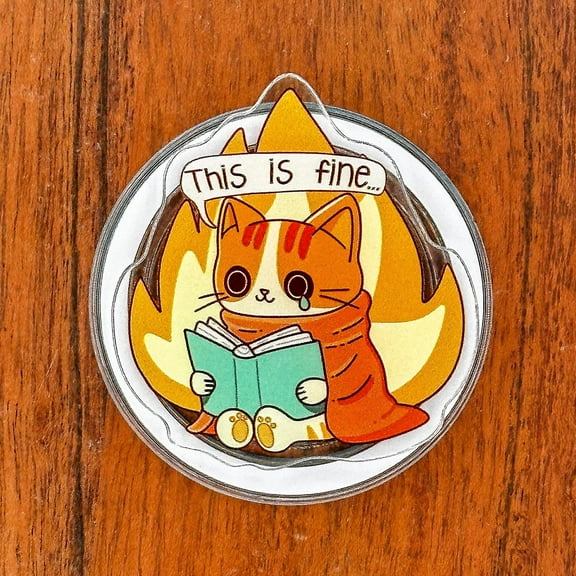This Is Fine Reading Cat Magnetic Phone & eReader Grip