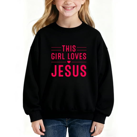 This Is Gir-l Loves Jesus Sweatshirt,Cute Long Sleeve Oversized Casual Fashion Graphic Pullover Tops For 𝓴𝓲𝓭𝓼, 90cm