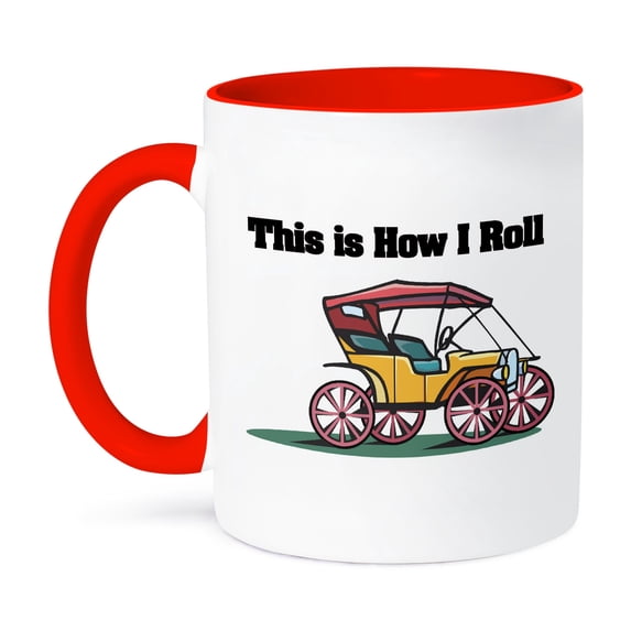 3dRose, This Is How I Roll Old-Fashioned Antique Car, 11oz Two-Tone Red Mug