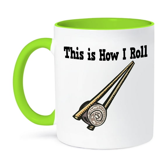 3dRose, This Is How I Roll Sushi Rice Roll, 15oz Two-Tone Green Mug