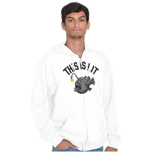 This Is Lit Funny Anglerfish Fishing Unisex Fleece Graphic Zip Up Hoodie Brisco Brands 2X