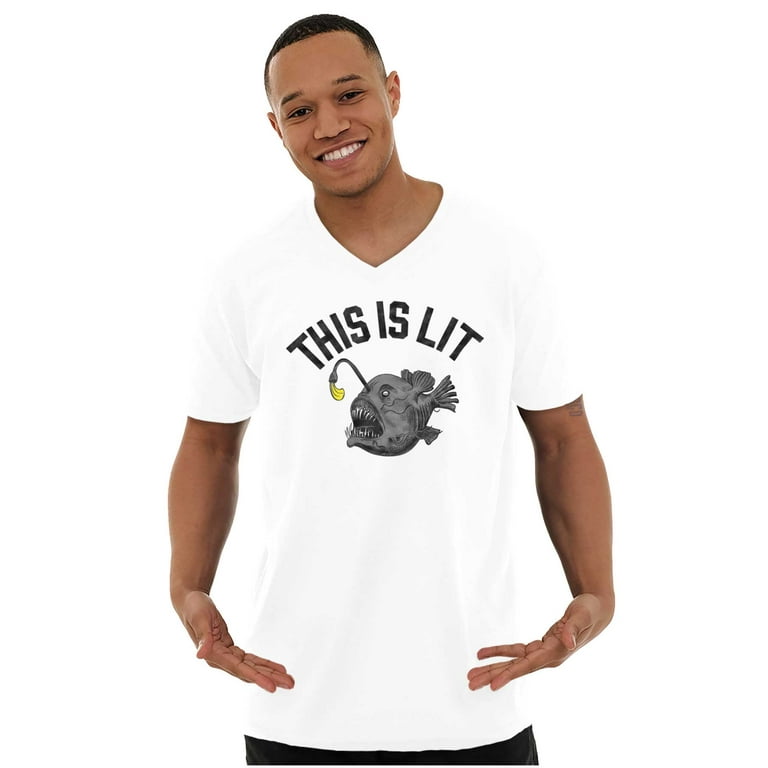 This Is Lit Funny Anglerfish Fishing V-Neck T Shirts Men Women Brisco Brands  2X 