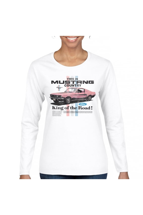 This Is Mustang Country Women's Long Sleeve T-shirt Legendary Performance Pink Muscle Car Shelby Mach 1 Boss GT Licensed