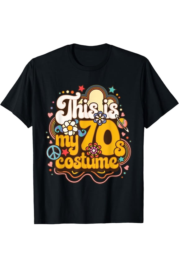 This Is My 70s Costume Theme Party Hippie Retro Friends T-ShirtMen's and women's gift, black and white T-shirt, size: Extra large S-4XL