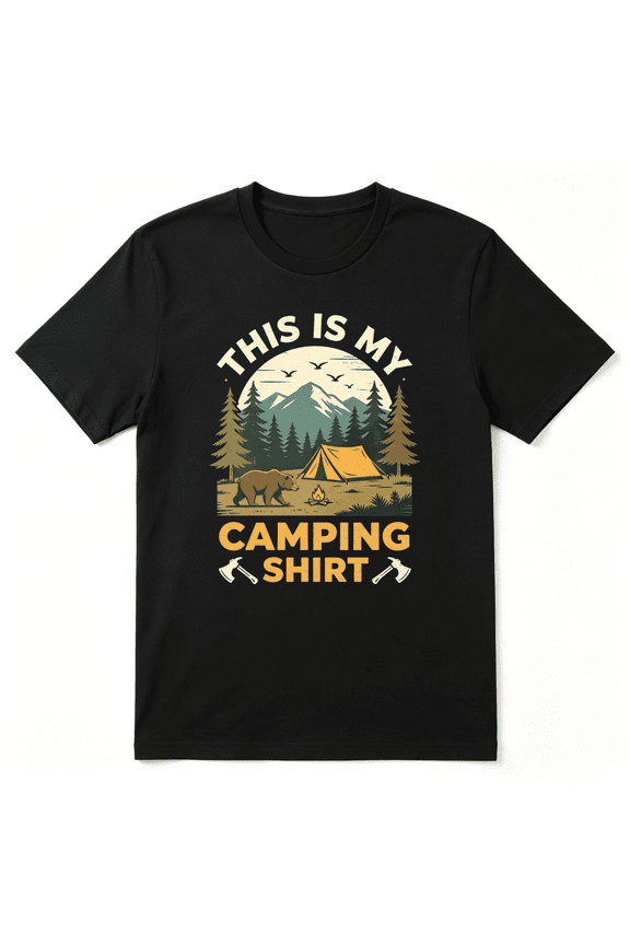 This Is My Camping Shirt Slogan Cool Graphic Tee for Men, Outdoor Camping Cotton Short Sleeves T-Shirt