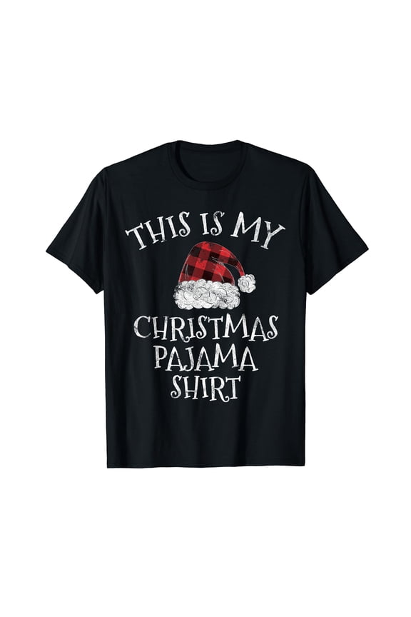 This Is My Christmas Pajama Shirt Christmas Plaid Hat Gift T-Shirt