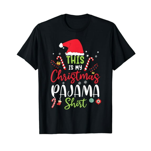 This Is My Christmas Pajama Shirt Santa Hat Kids Women Men T-Shirt