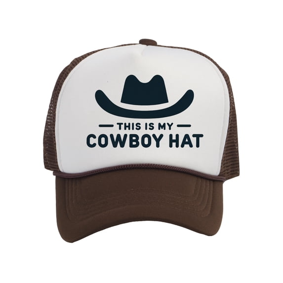 This Is My Cowboy Hat - Snapback Trucker Cap, White/Brown