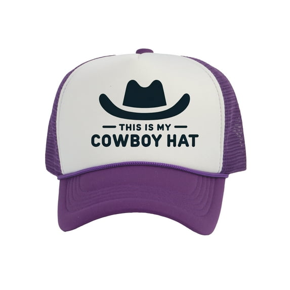 This Is My Cowboy Hat - Snapback Trucker Cap, White/Purple