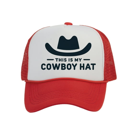 This Is My Cowboy Hat - Snapback Trucker Cap, White/Red