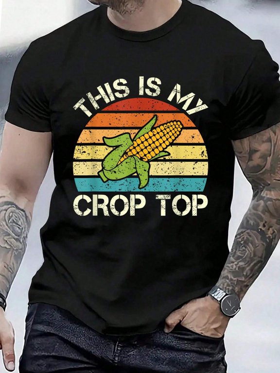 This Is My Crop Top Sweet Corn Funny Farmer Corn Lover Men's Cotton Crew Neck Graphic Tee Casual Short Sleeve Solid T-Shirt