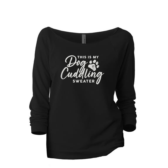 This Is My Dog Cuddling Sweater Women's Fashion Slouchy 3/4 Sleeves Raglan Lightweight Sweatshirt Black Small