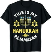 SASSALILLY This Is My Hanukkah Pajamakah, Chanukah Pajama T-ShirtMen and women, Black T-shirt, size: Extra large S-4XL