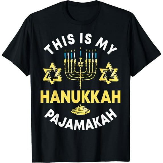 This Is My Hanukkah Pajamakah, Chanukah Pajama T-ShirtMen and women, Black T-shirt, size: Extra large S-4XL