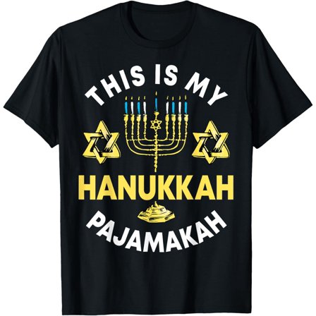 This Is My Hanukkah Pajamakah, Chanukah Pajama T-ShirtMen and women, White Black T-shirt, size: Extra large S-4XL