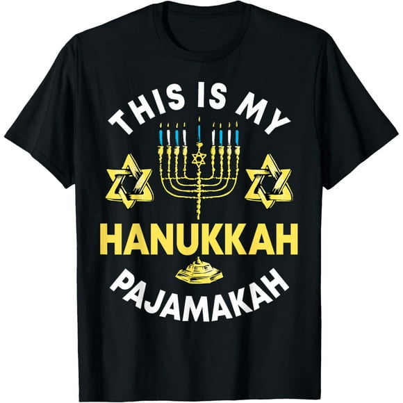 This Is My Hanukkah Pajamakah, Chanukah Pajama T-ShirtMen and women, White Black T-shirt, size: Extra large S-4XL