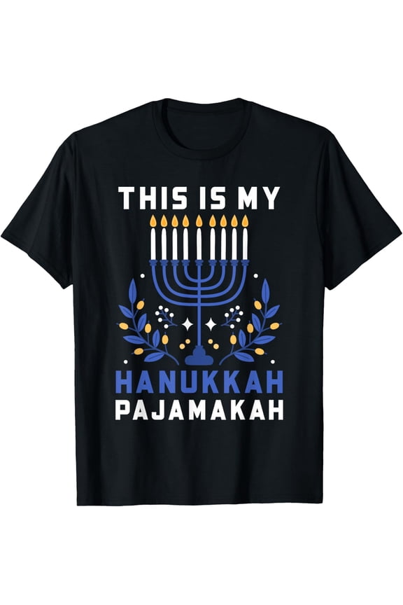 This Is My Hanukkah Pajamakah Funny Chanukah Pajama T-ShirtMen and women, Black T-shirt, size: Extra large