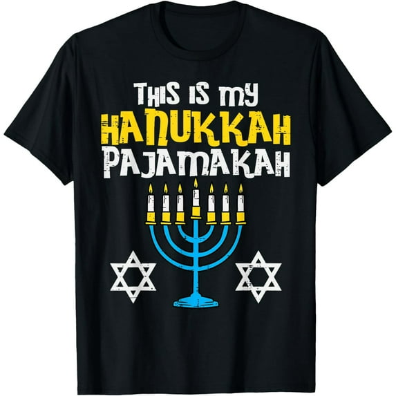 This Is My Hanukkah Pajamakah Menorah Chanukah Pajamas PJs T-ShirtMen and women, White Black T-shirt, size: Extra large S-4XL