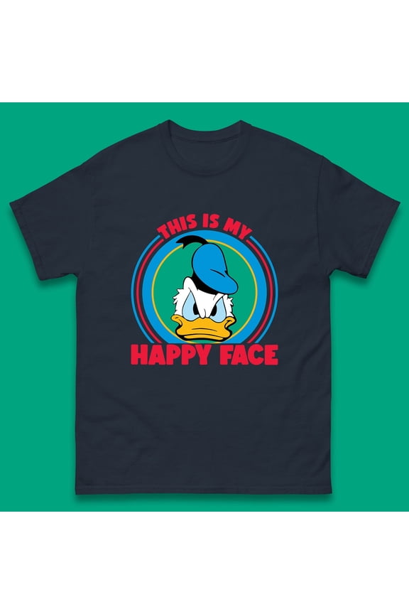 This Is My Happy Face Donald Duck Funny Animated Cartoon Character Angry Duck Disneyland Trip Disney Vacations Mens Tee Top,Navy Color,Size 3XL