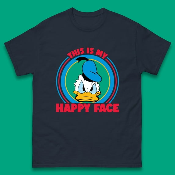This Is My Happy Face Donald Duck Funny Animated Cartoon Character Angry Duck Disneyland Trip Disney Vacations Mens Tee Top,Navy Color,Size M