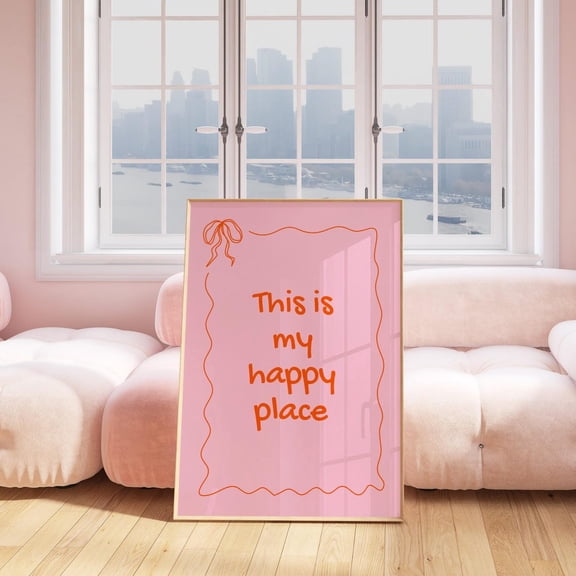 This Is My Happy Place Bow Quote Wall Art, Stretched Canvas Size 16x24