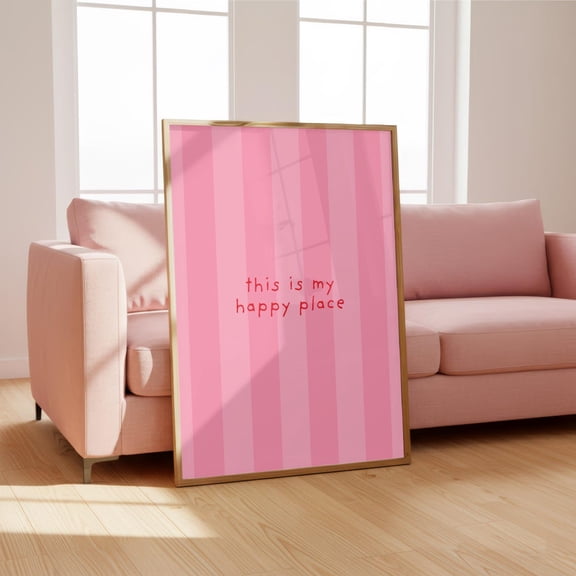 This Is My Happy Place, Dopamine Decor, Striped Poster, Minimalist Illustration, Summer Sun