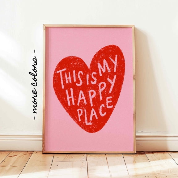 This Is My Happy Place Print, Pink Preppy Heart Poster, Unframed Paper Poster 11x14in