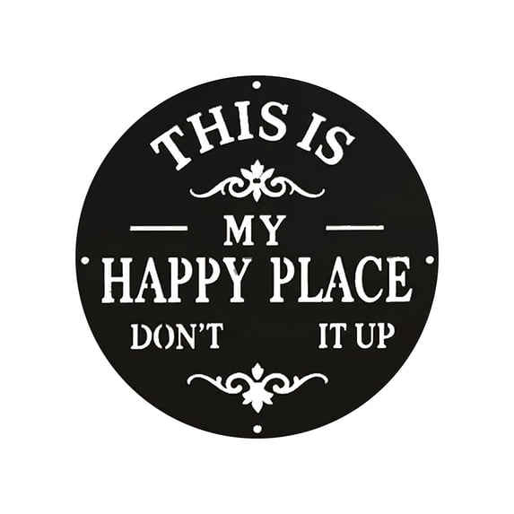 This Is My Happy Place Sign, Garden Signs for Outside Round Vintage Metal Signs, Funny Welcome Outdoor Decor Metal Wall Plaque for Porch Yard