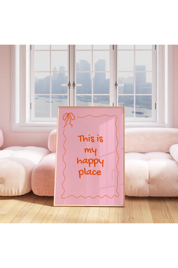 This Is My Happy Place T-Shirt Pink Orange Aesthetic Girly Bow Quote Tee, Unframed Paper Poster 8x10in