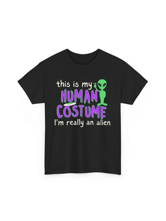 This Is My Human Costume Alien UFO Peace Sign Funny Unisex T-Shirt, S-5XL