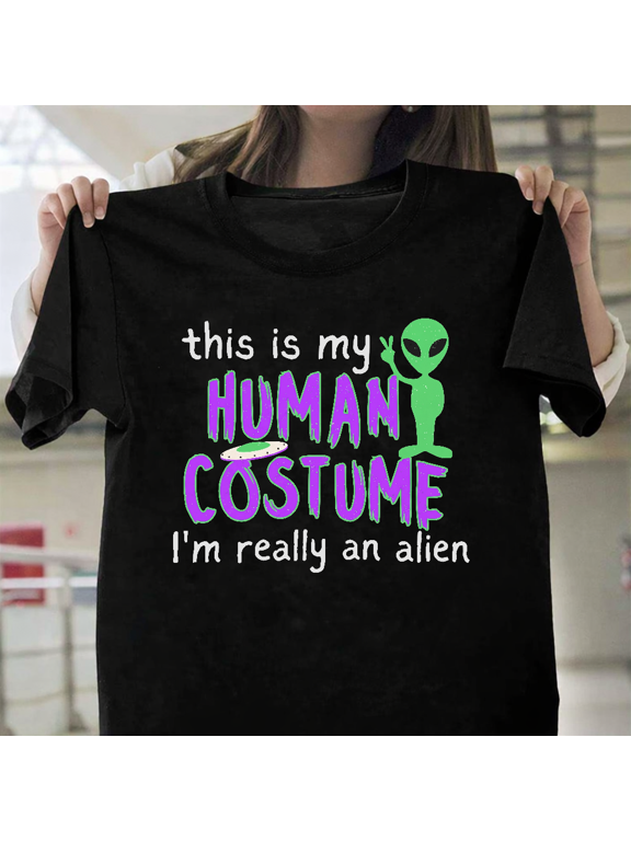 This Is My Human Costume Alien UFO Peace Sign Funny Unisex T-Shirt, up to size 3XL.
