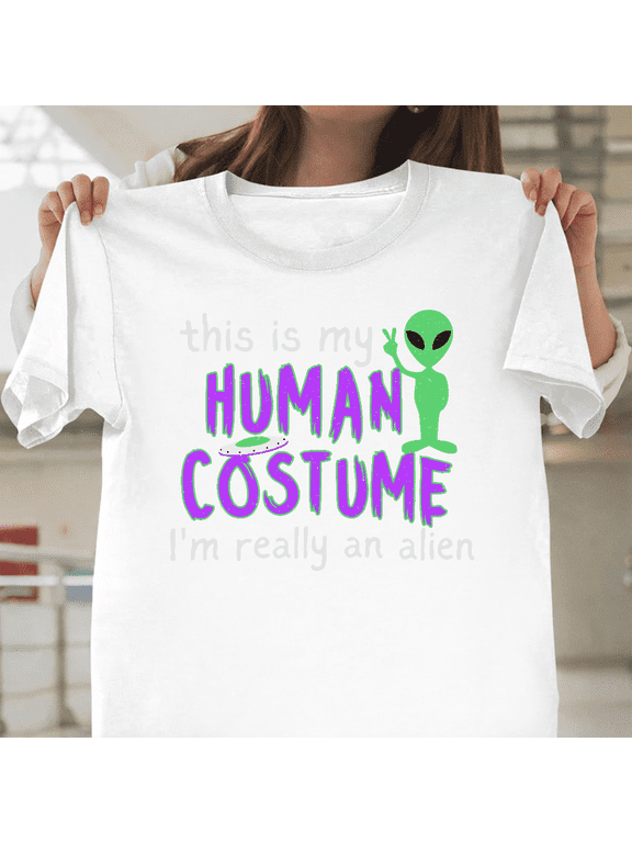 This Is My Human Costume Alien UFO Peace Sign Funny Unisex T-Shirt, up to size 3XL.