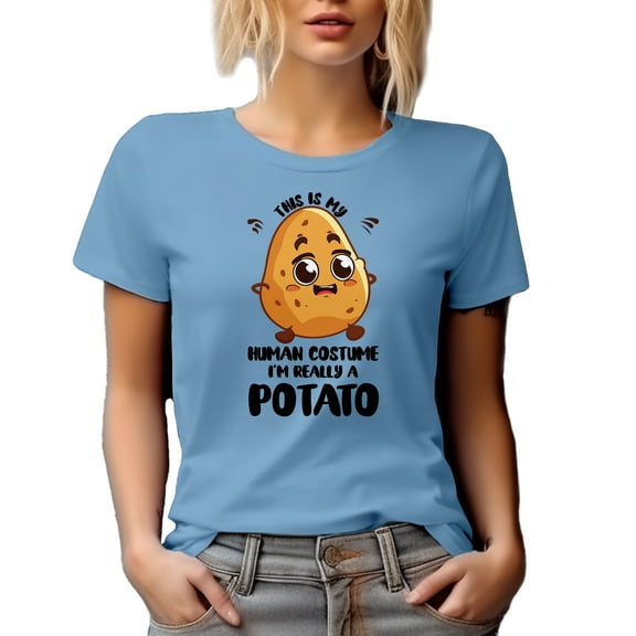 This Is My Human Costume, I'm Really a Potato, Witty Costume Party Quote, Baby Blue T-Shirt, Small