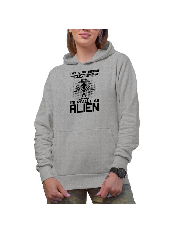 This Is My Human Costume, I'm Really an Alien, Hilarious Costume Party Quote, Heather Grey Hooded Sweatshirt or Hoodie, 3XL