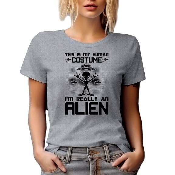 This Is My Human Costume, I'm Really an Alien, Hilarious Costume Party Quote, Heather Grey T-Shirt, Medium