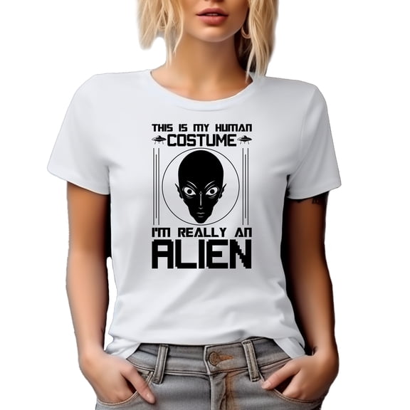This Is My Human Costume, I'm Really an Alien, Witty Costume Party Quote, White T-Shirt, Medium
