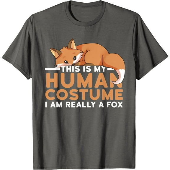 This Is My Human Tee I'm Really A Fox Halloween Unisex T-Shirt for Men Women Kids,Charcoal Color,Size YXS